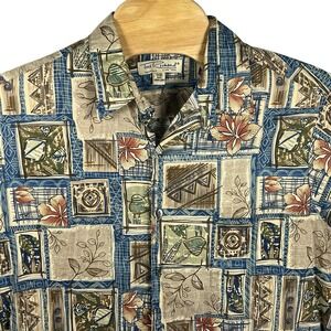 Tori Richard Men 1XB Cotton Lawn Brown Floral Window Pane Hawaiian Shirt‎